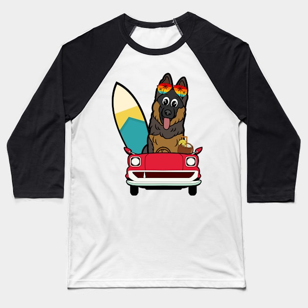 Funny Guard Dog is driving to the beach Baseball T-Shirt by Pet Station